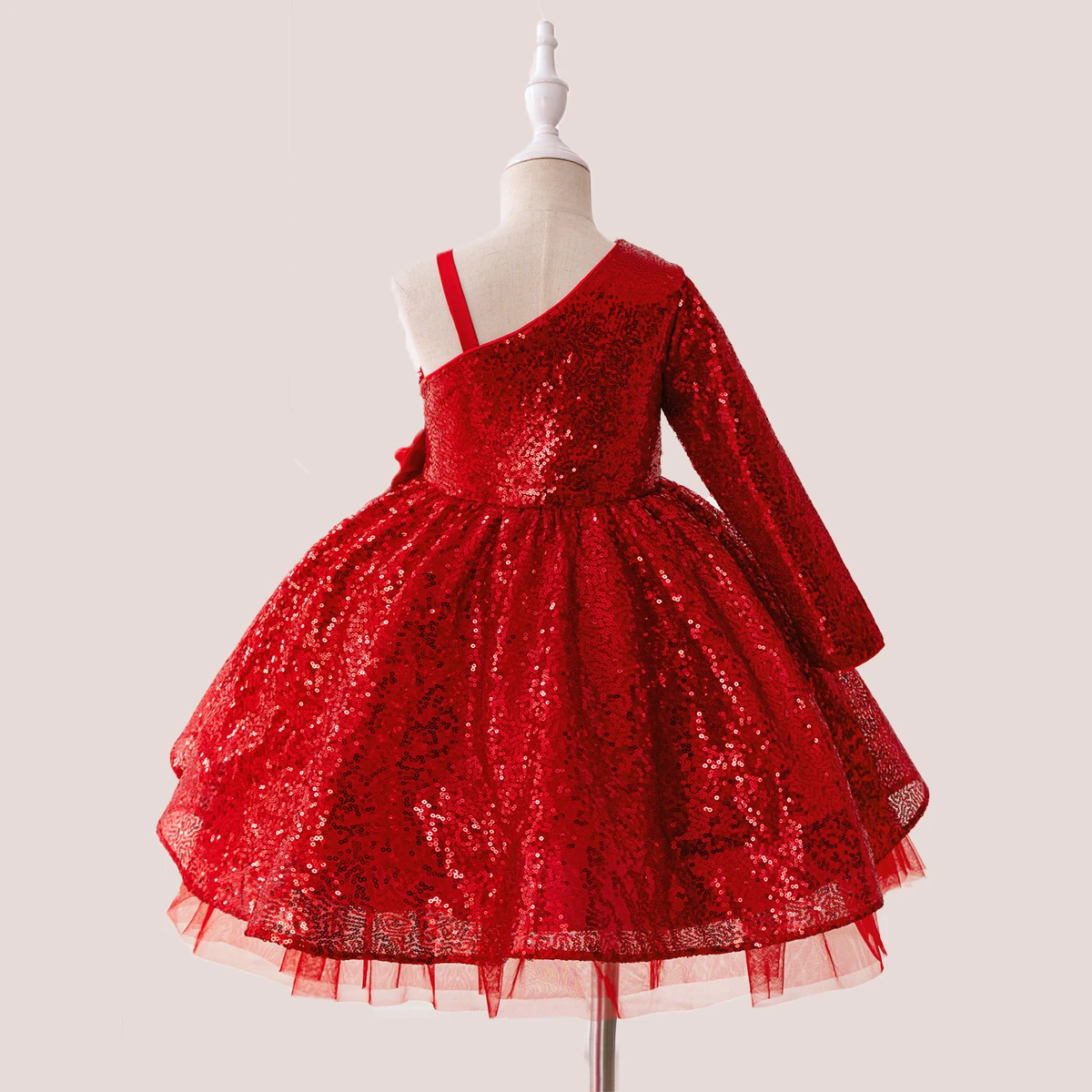 Sequins Bow Wedding Girls Dress Christmas Costumes Long Sleeved Birthday Evening Party Dresses For Girls Bridemaid Kids Clothing