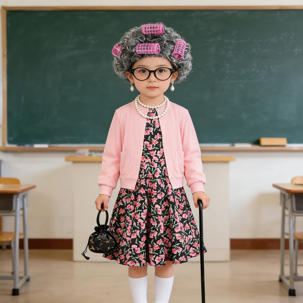 

100 Days of School Sets For Children Old Lady Perform Outfits Cosplay Costumes Happy 100th Days Of School Gifts Granny Clothing