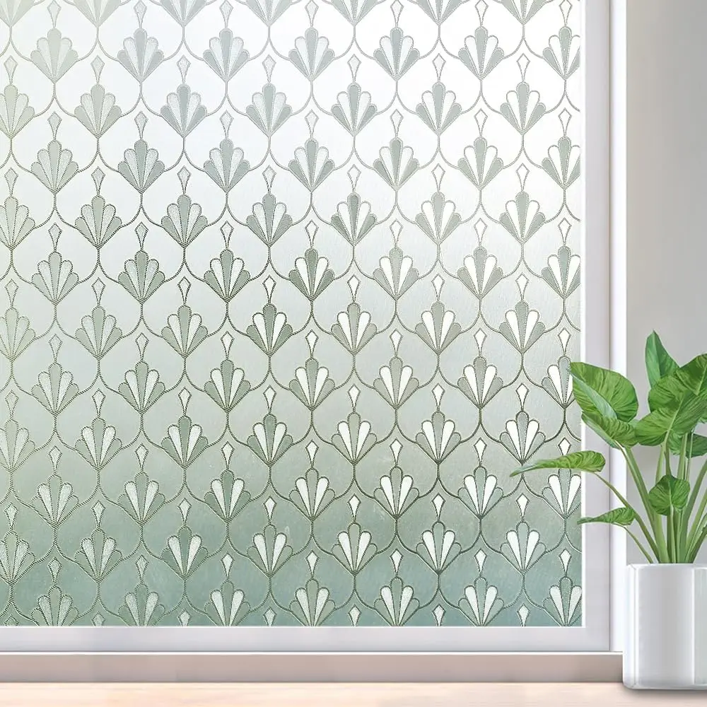 Privacy Window Film Non Adhesive Frosted Glass Sun Blocking Self Static Cling Decorative for Home Kitchen Living Room, Removable