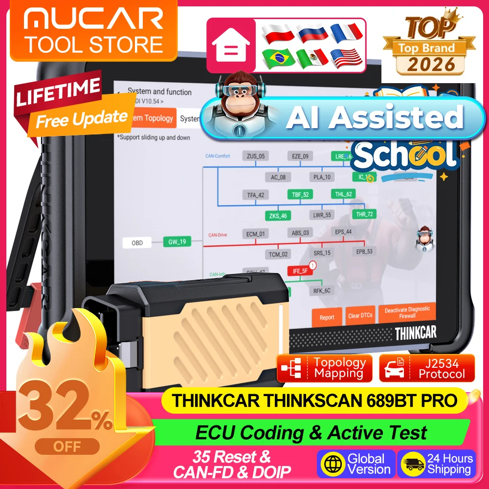 THINKCAR 689BT PRO Professional Diagnostic Tools Topology Mapping AI OBD2 Scanner J2534 Protocol 35 Reset Lifetime Free Update