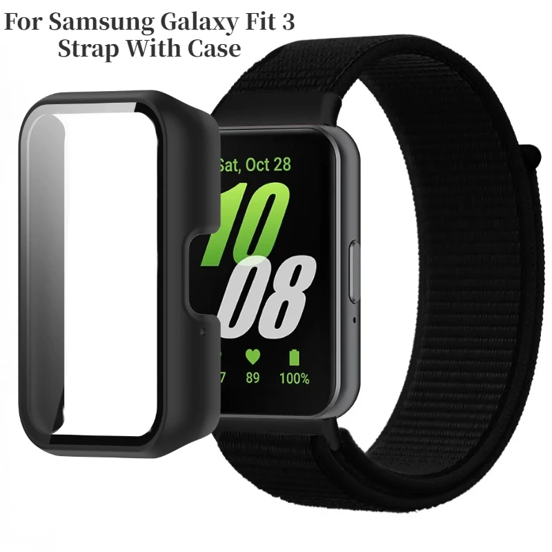 Nylon Strap with Tempered Case for Samsung Galaxy Fit 3 Comfortable Breathable Replacement Wristband for Samusng Galaxy Fit 3