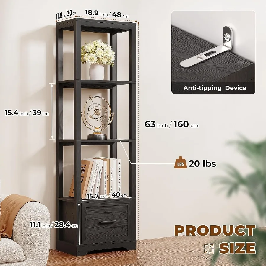 Display Shelf with 3 Color Light, Black for Retail and Home Use, Durable Metal Frame, Adjustable Height, Modern Minimalist Desi