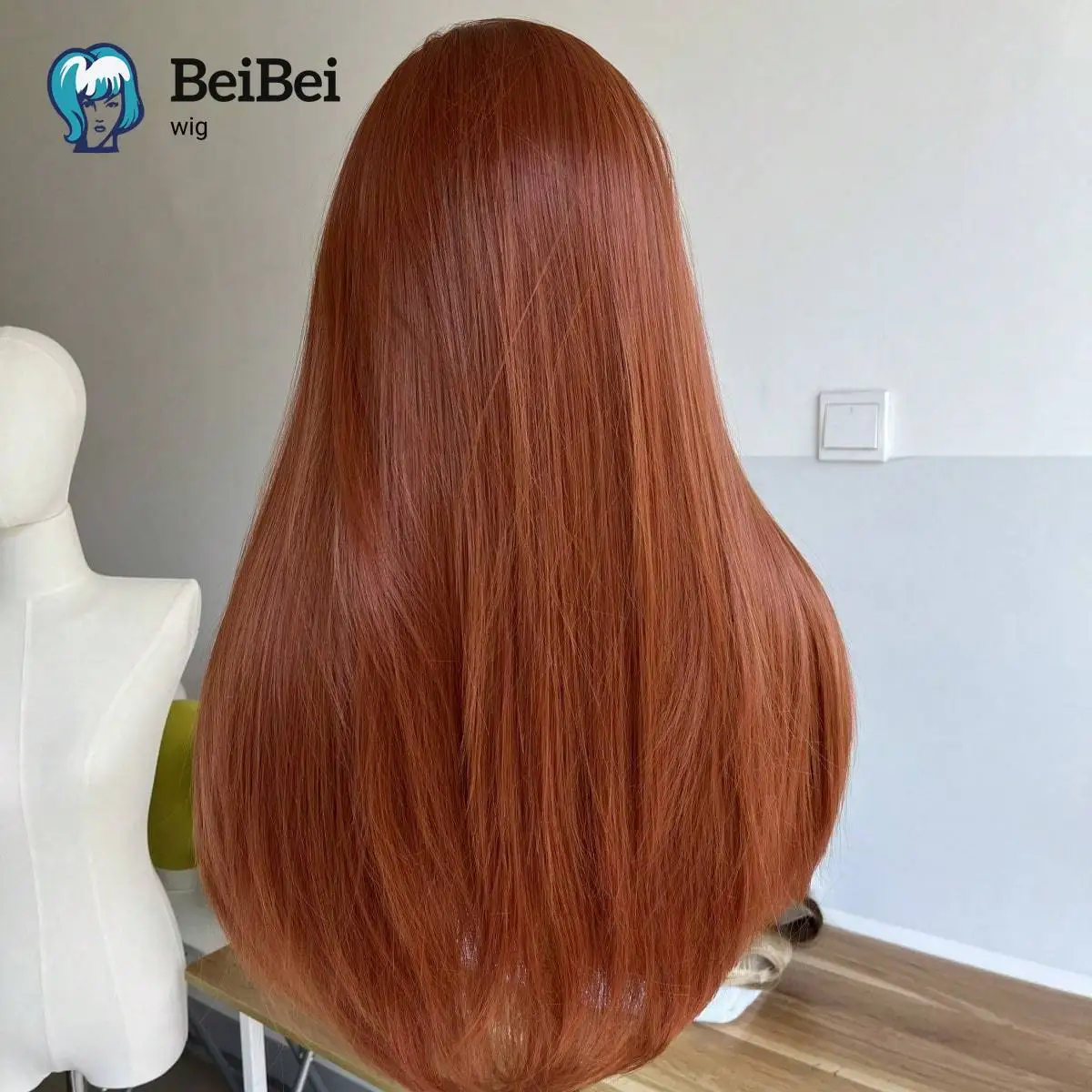 Ginger Long Straight Cosplay Party Wigs Wear and Go Wig Rose Mesh Net with Fringe Copper Red Soft Synthetic Wig Heat Resistant