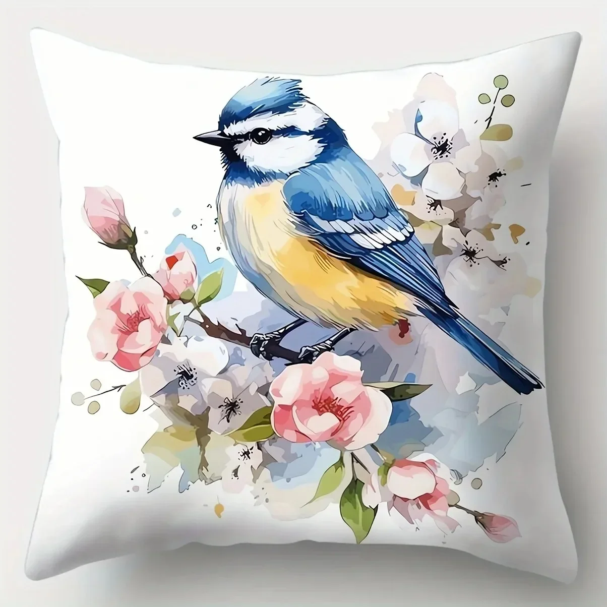 Home Decor Colorful Birds And Floral Pattern Pillow Covers Pattern Cushion Cover Suitable For Sofa Bedroom Car Pillow Cover