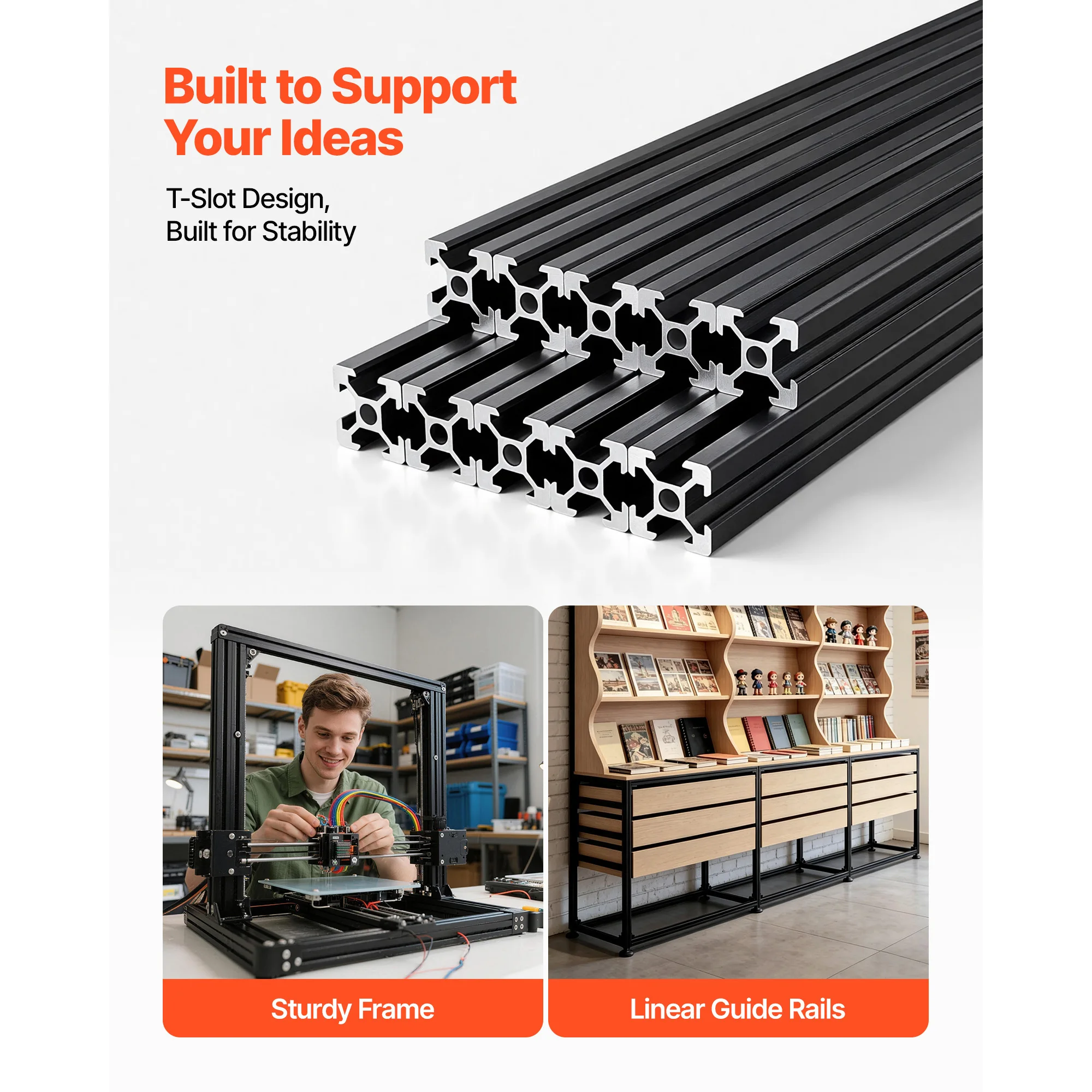 SucceBuy 2020/3030/4040/4080 Aluminum Extrusion Profile T Slot European Standard Anodized Linear Rail, High-Strength Extruded Aluminum Rail for 3D Printer Parts and CNC DIY Workbench