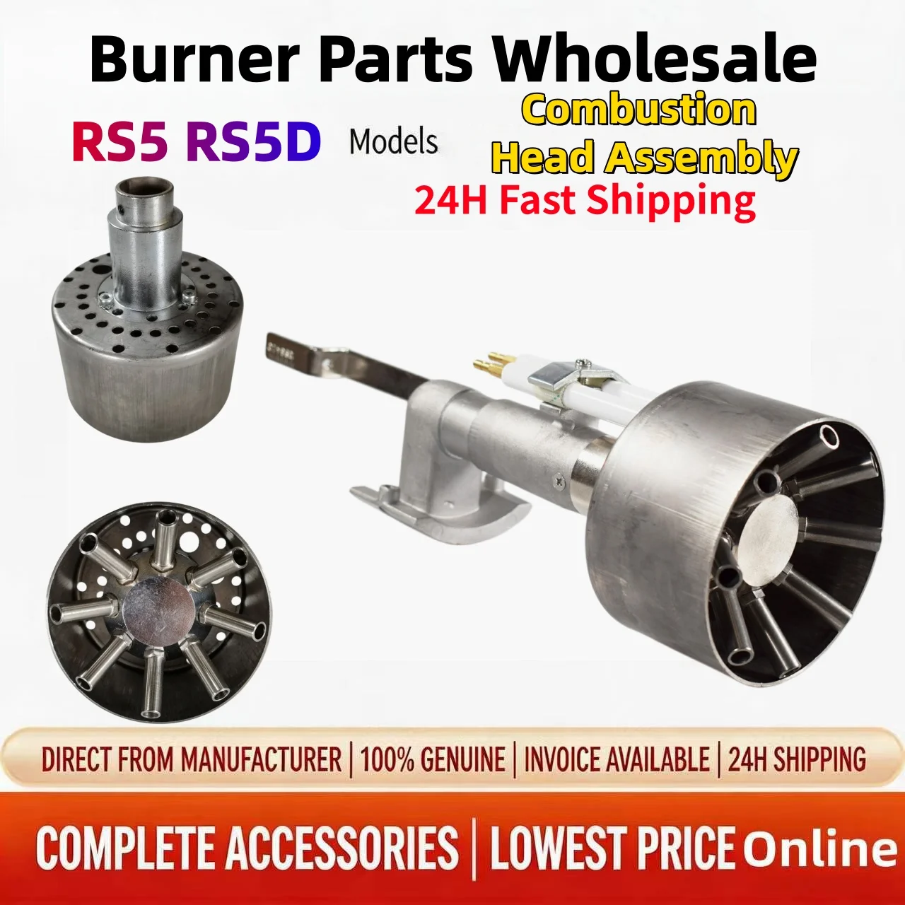 RS5 RS5D Gas Burner Combustion Head Assembly Complete Kit with Burner Liner Ignition Probe Ion Rod BS4 Components, Same Day Ship