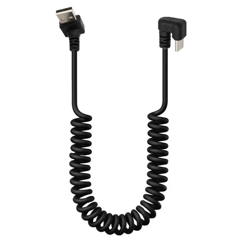 Elbow USB 3.1 C-Type Male Corner To 2.0 AM Corner Mobile Data Charging Cable, Car Telescopic Spring Data Cable 1.5M 5FT