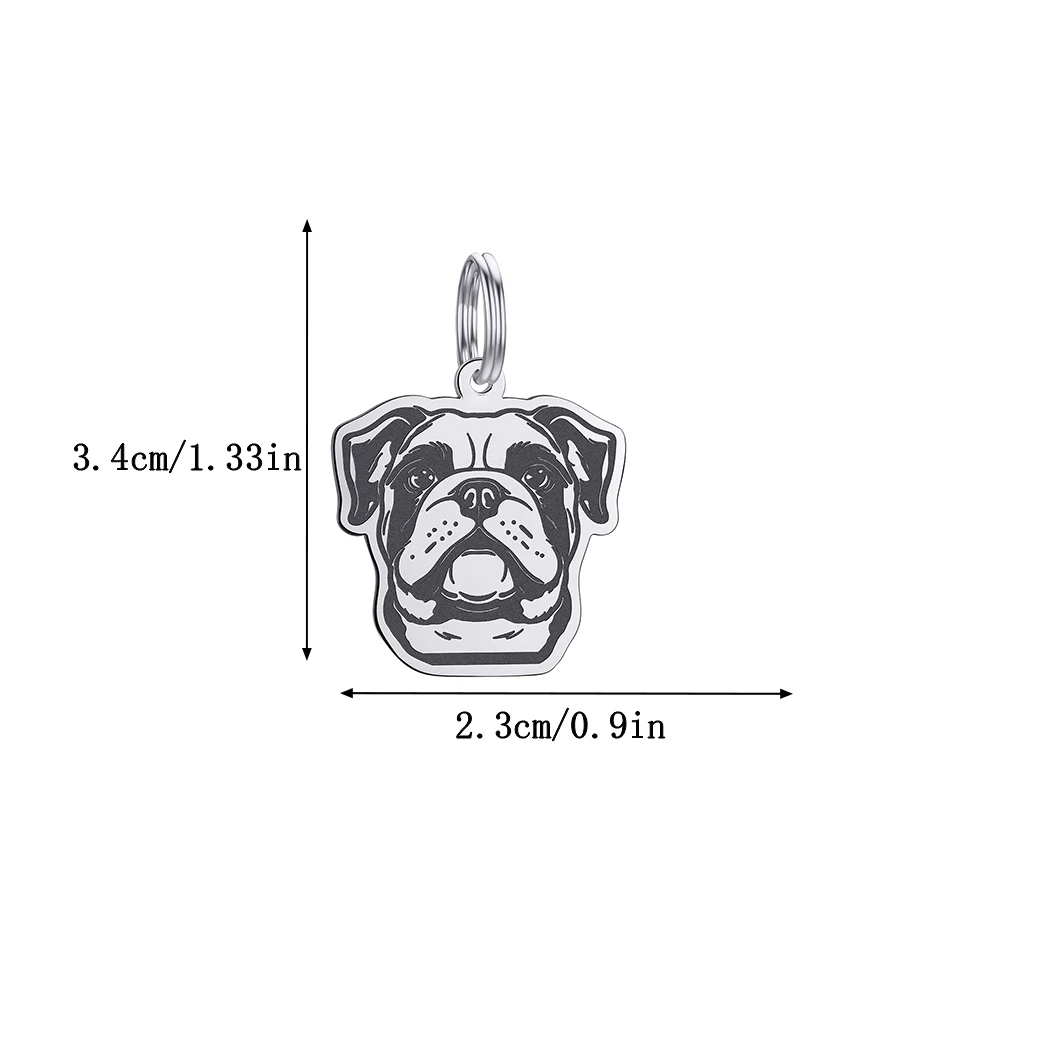 Personalized French Bulldog Pet Dog ID Tag Pendant Keychain Stainless Steel Custom Engraved Dog Tag Name Key Chain