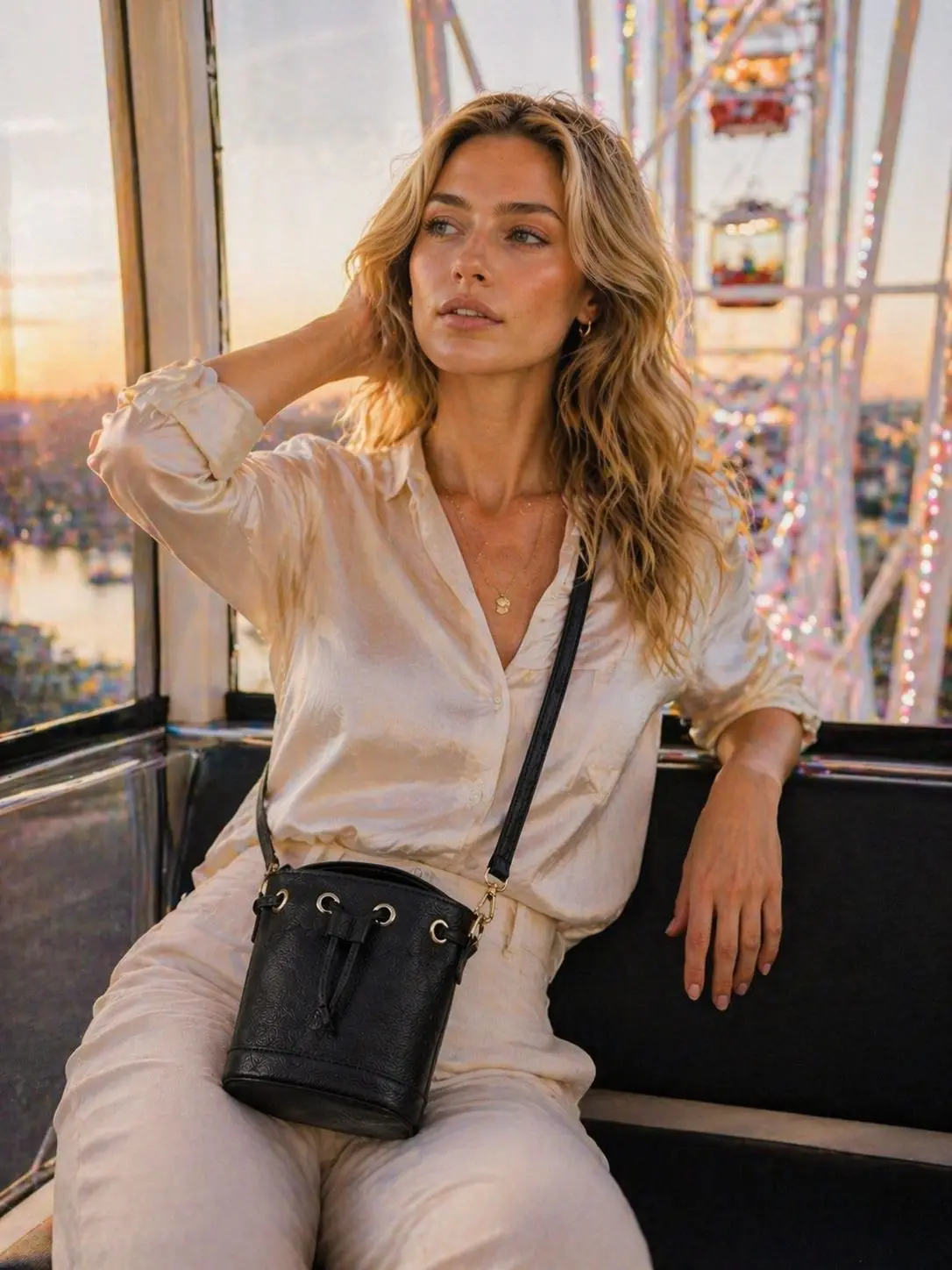 

Casual Commuting Elegant Women's Leather Diaper Bag Large Capacity Vintage Bucket Bag Luxury Handbag