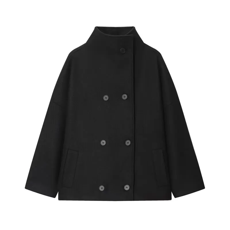 Otoño Invierno mujer suelta ajuste doble botonadura largo abrigo de lana Sve diseño versátil prendas de vestir exteriores