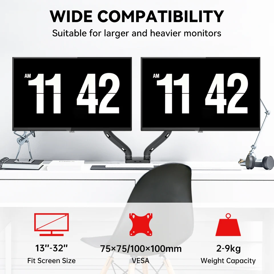 Mction Dual Monitor Arm Desk Mount Stand Table Mount With Gas Spring for 2 Double Monitors Screen Desktop bracket 19 32 inches