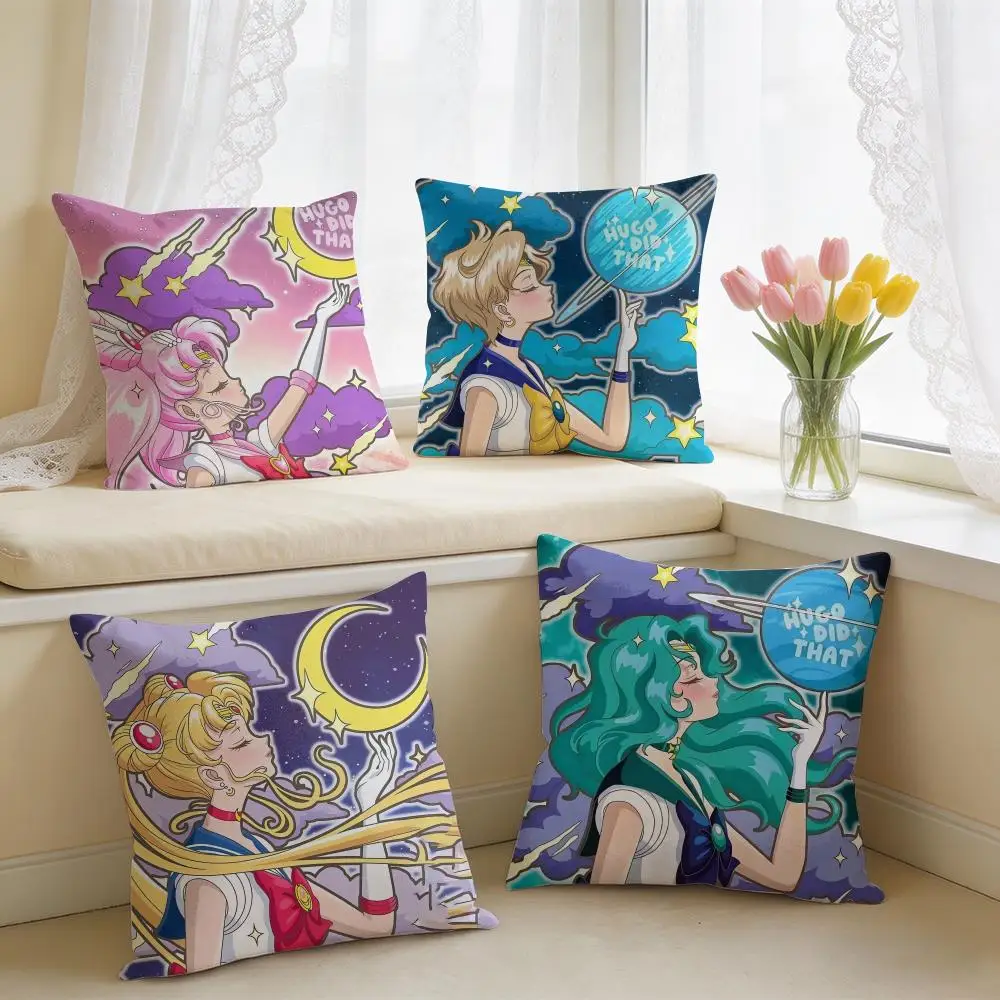 S-SAILOR Anime M-MOON Cushion Cover Square Short Plush Pillow Case Living Room Sofa Home Decor Funda 40X40