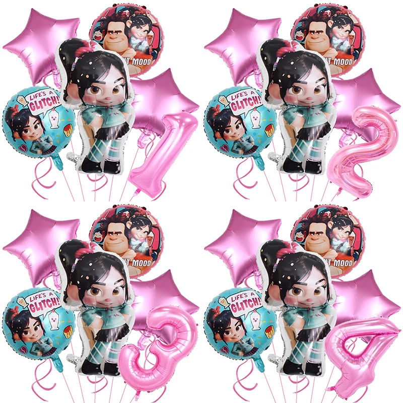 6pcs lots Wreck-It Ralph Balloons Birthday Party Decoration Wreck it Ralph Party Girls Baby Shower Airballoon 32inch Number