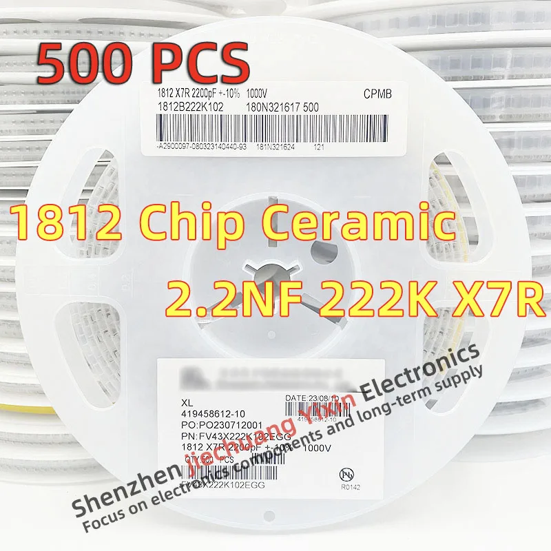 Chip Ceramic Capacitor 1812 2.2NF 100V 250V 500V 630V 1000V 2000V 222K 10% accuracy X7R material 4532 Capacitance 500pcs