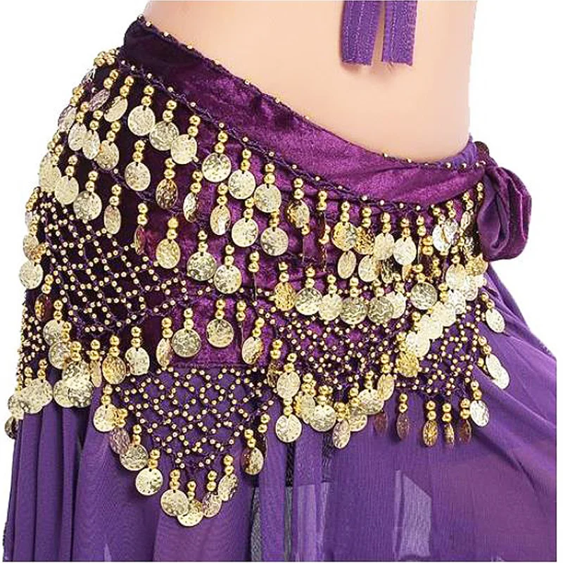 Women Sequins Coins Belly Dance Hip Scarf Stage Performance Carnival Rave Belt Party Waist Chain Wrap Mini Skirt Indain Costume