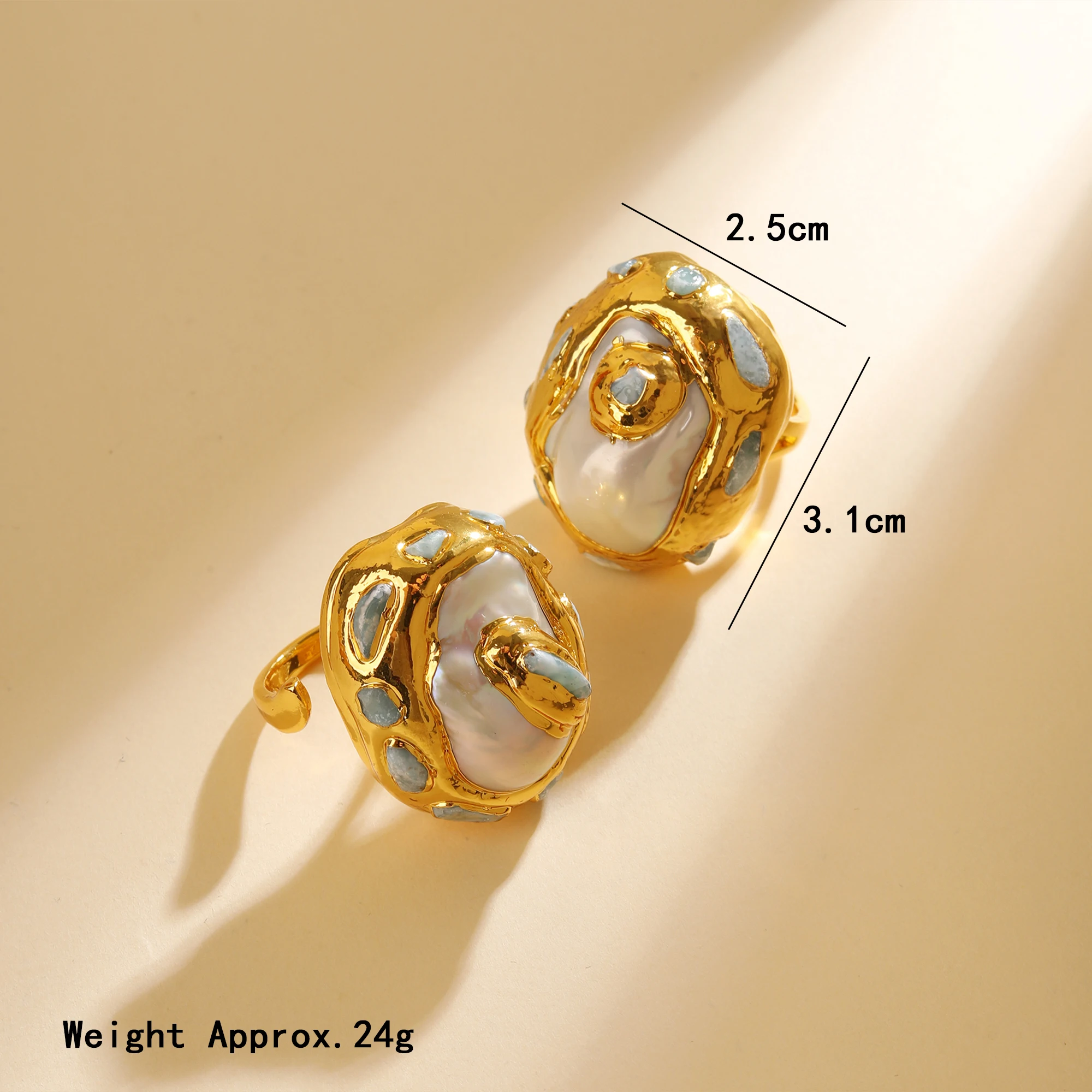 Barock-Perlenring Unregelmäßiger Vergoldeter Ring Luxuriöser Vintage Verstellbarer Fingerring Modischer Damenschmuck für Abendveranstaltungen – Detail 8