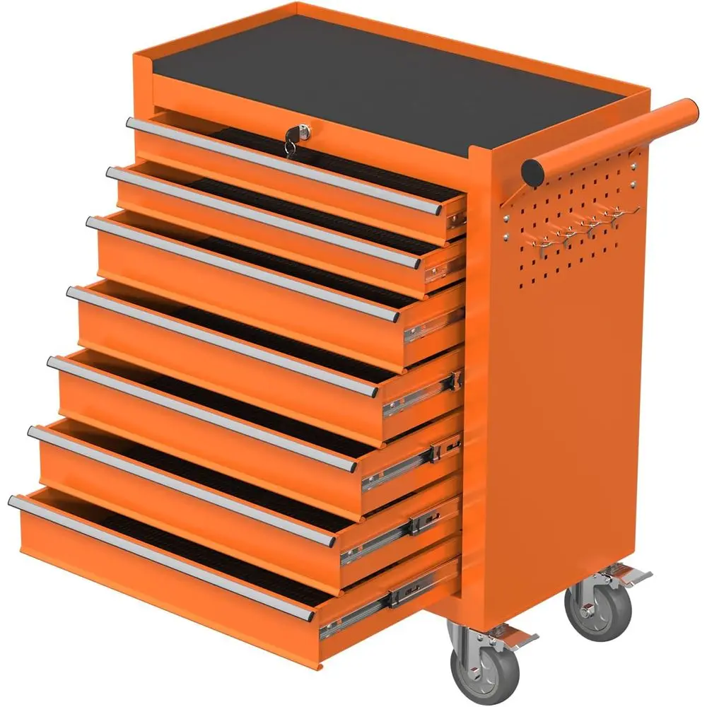 

Portable Rolling Tool Chest with Lockable Metal Cabinet, Swivel Casters, Ideal for Workshops and Garages (Orange)