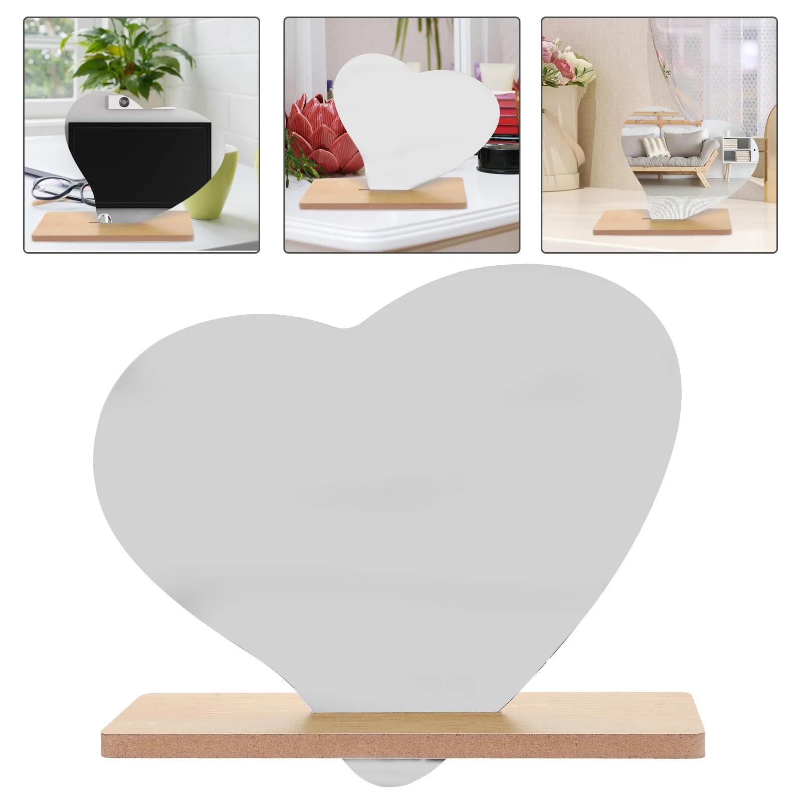 

1Set Irregular Heart Shape Acrylic Mirror Makeup Vanity Table Desk Mirror Frameless Decorative Stand Lightweight