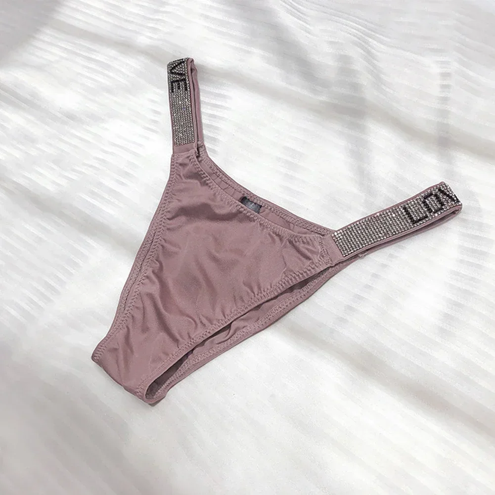 Perizoma sexy da donna con fessura alta Mutandine con strass lucidi Vita bassa T-back Mutande Palestra Sport Ascensore Biancheria intima elastica dell'anca