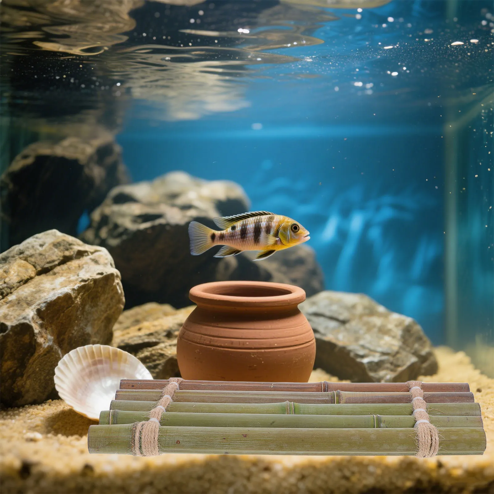 Bamboo Raft Aquarium Ornament Fish Tank Decoration Handmade Bamboo Mat DIY Fish Tank Accessory Landscaping Decor