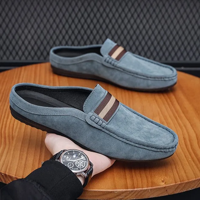 2026 New Arrival Men Lazy Leisure Breathable Half Support Slippers Slip on Walking Men's Mules Lightweight Suede Casual Shoes