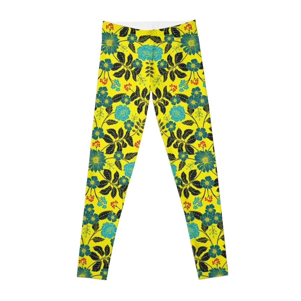 

Vibrant Yellow, Turquoise, Red and Black Flowers Leggings gym's sportswear push up tights for Fitness clothing Womens Leggings