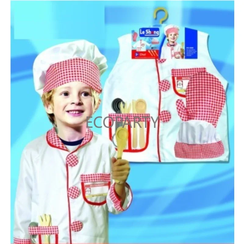 7 Pcs Set Cooking Set Chef Career Day Kitchen Role play Uniform Cooking Costume Children  Master Chief Costume  For Kids