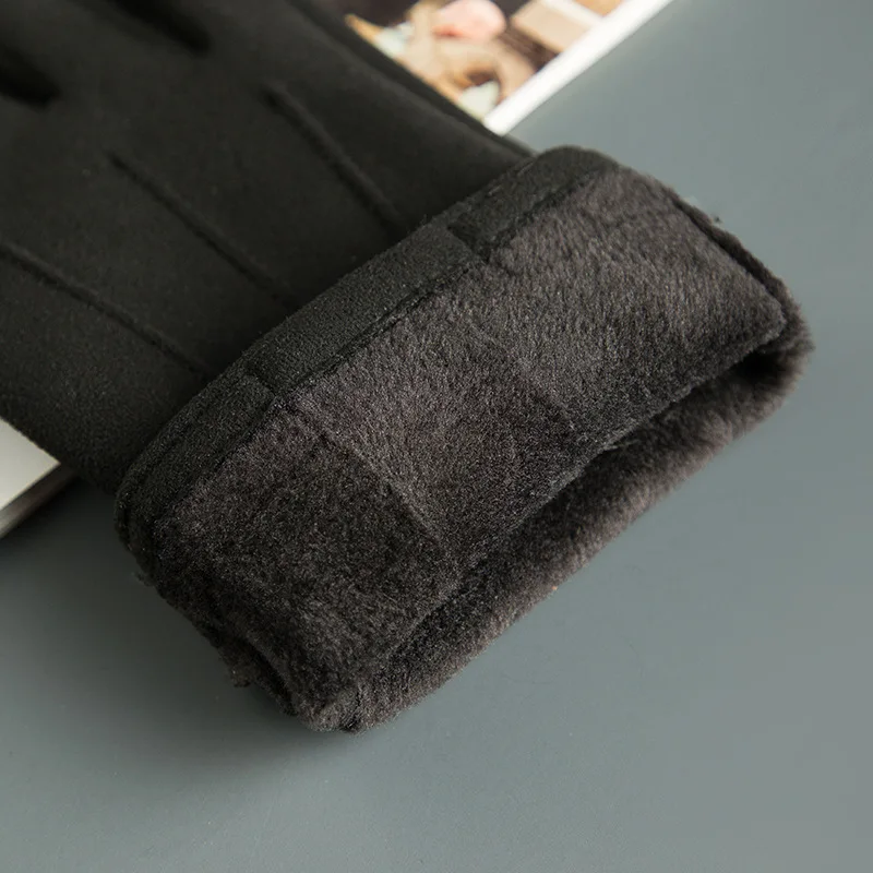 Man Autumn Winter Suede Plus Velvet Keep Warm Touch Screen Outdoor Sports Gloves Fashion Solid Elasticity Drive Cycling