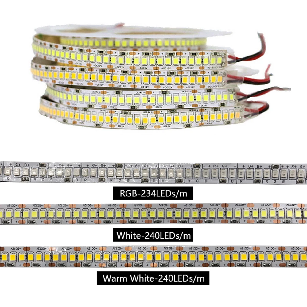 

12V 24V 2835 LED Strip Light Waterproof 5m Tape Ribbon Ledstrip 60/120180//240/480 LED/m White Warm White For Room Home Decor