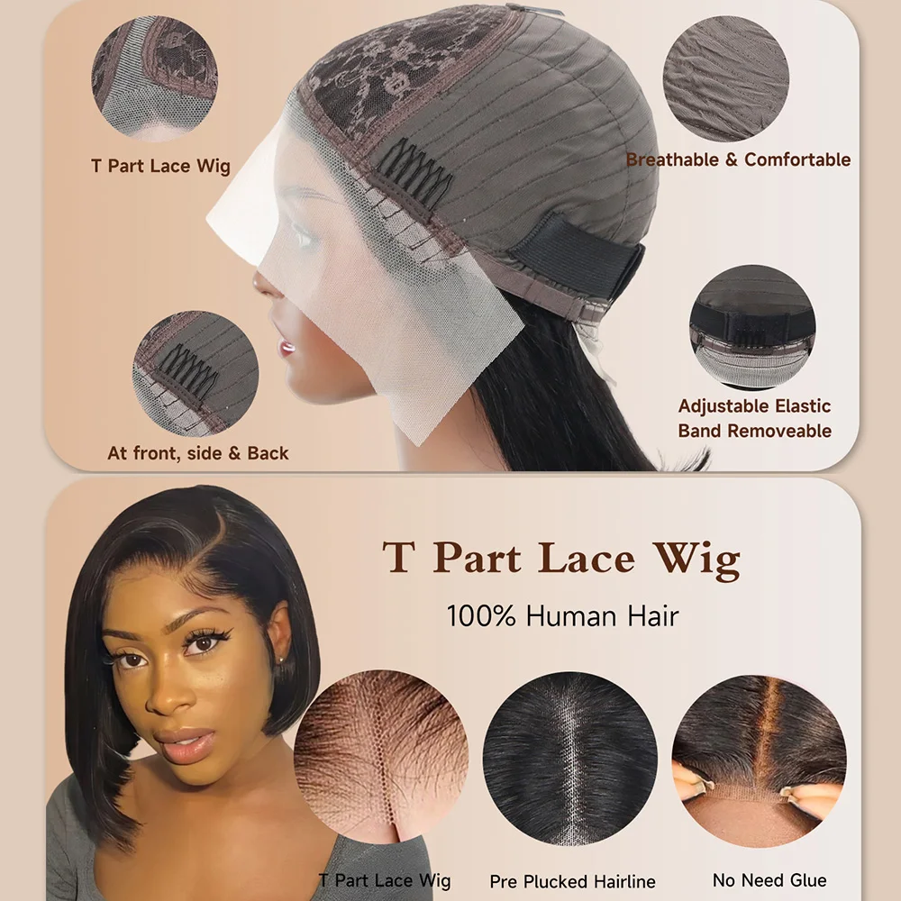 Parrucca Bob diritta per donna Capelli umani con densità del 180% Pre-pizzicati e pretagliati Anteriore in pizzo Versatile stile parte laterale Aspetto naturale