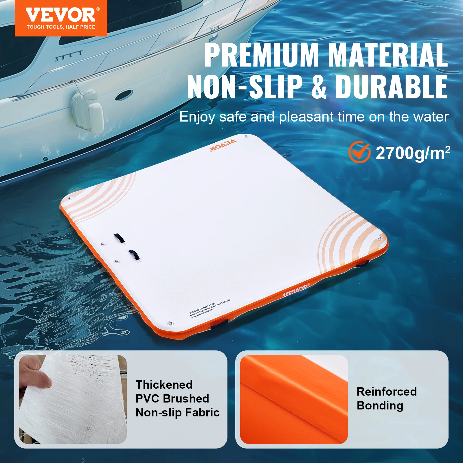 VEVOR Inflatable Floating Dock 10 x 10FT Inflatable Dock Platform Non-Slip Water Floating Dock Mat with Portable Carrying Bag