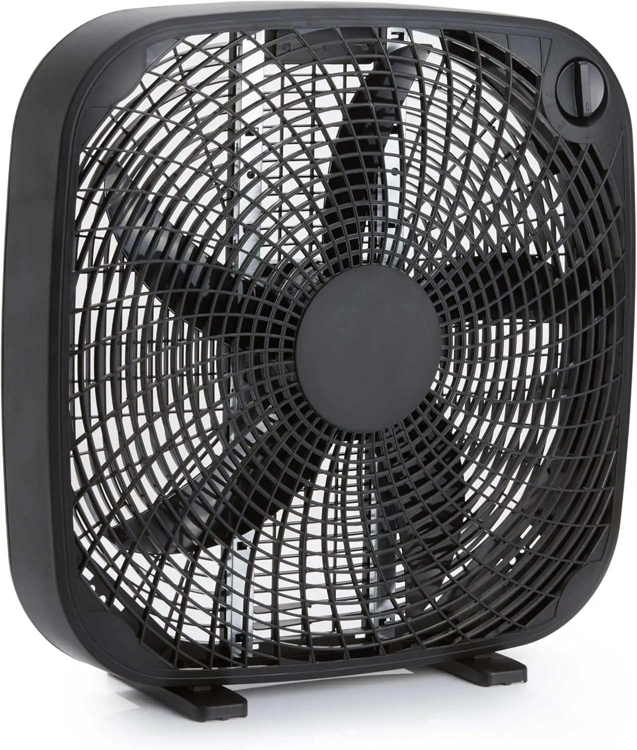 

3-Speed Box Fan for Bedroom, Portable with Handle, Powerful Airflow 5 Blades, Lightweight 67 Watts 20-Inch Black