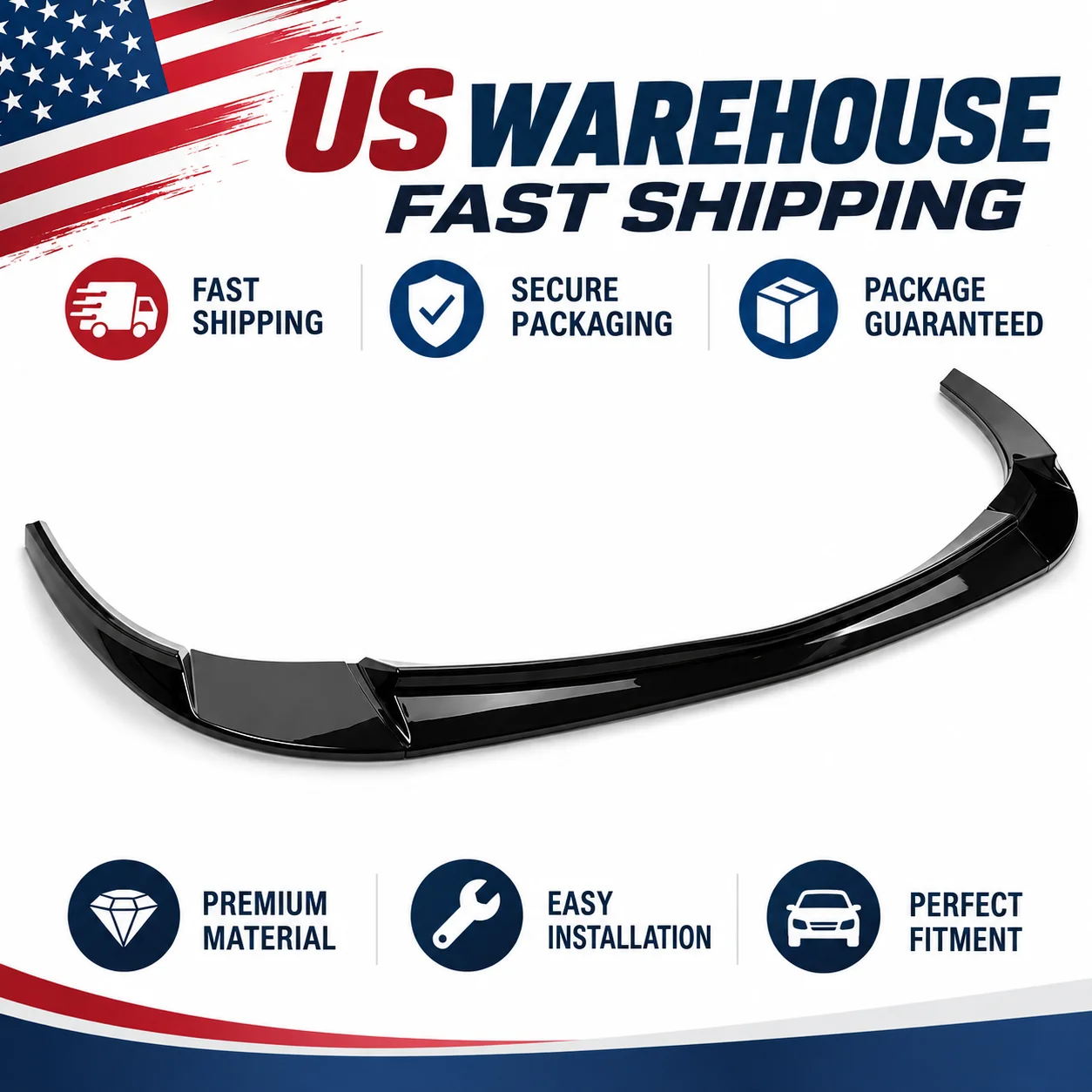 Front Bumper Lip Splitter Kit 3Pcs for Chevrolet Corvette C6 Base 2005-2013 Gloss Black ZR1 Style Front Spoiler Body Kit Aero Car Exterior Trim Set