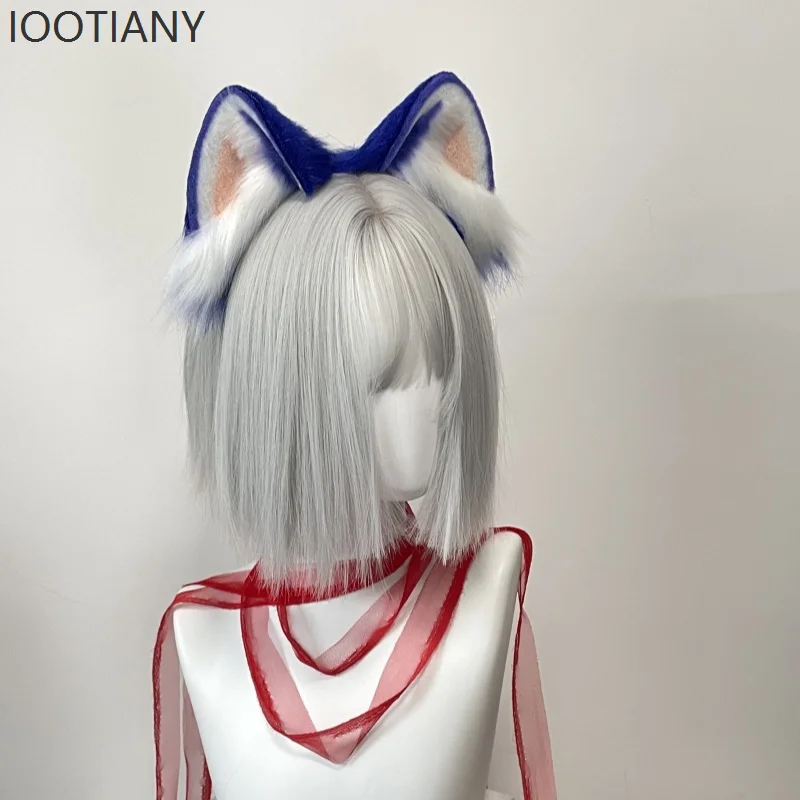 Bandeau hérisson Anime, coiffure d'oreille de chien bleu, coiffure Lolita en peluche, exposition de bande dessinée, accessoires de jeu de rôle de fête