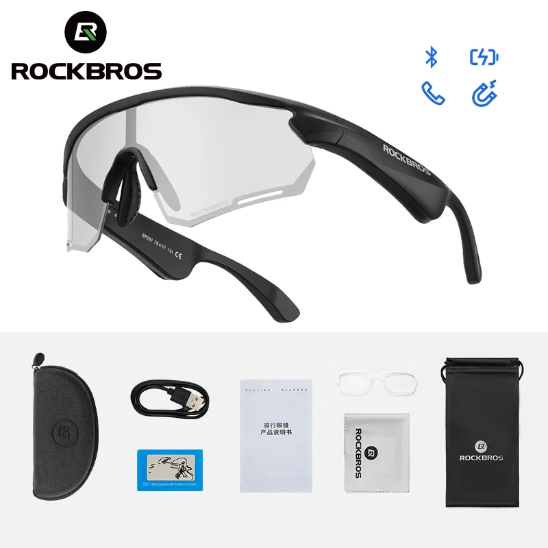 

ROCKBROS Cycling Glasses Wireless Bluetooth 5.2 Polarized Sunglasses Headset Telephone Driving MP3 Riding Eyewear UV400 Goggles