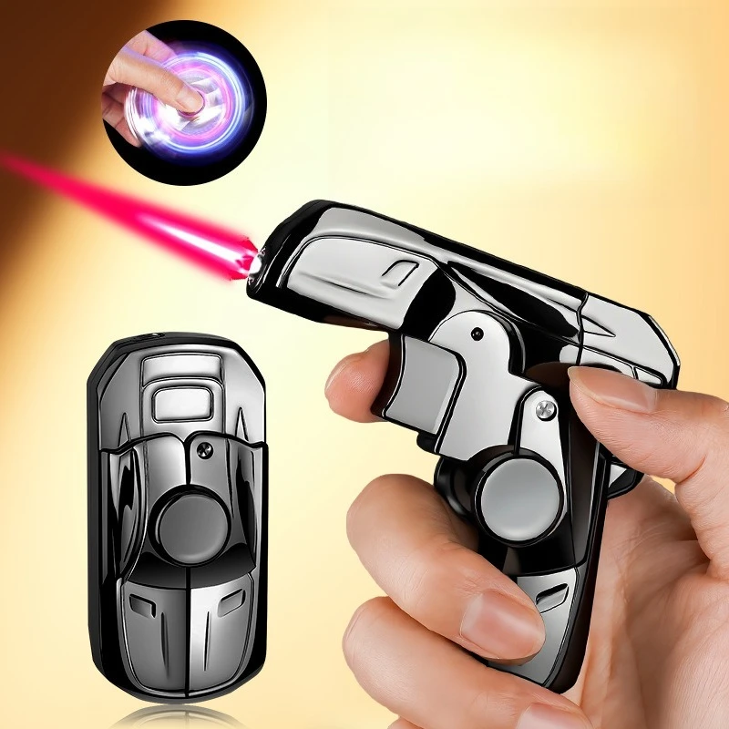 

2026 Folding Gyro Racing Style Windproof Inflatable Lighter with Red Flame Straight Forward Rotating Gyro Fun Lighter