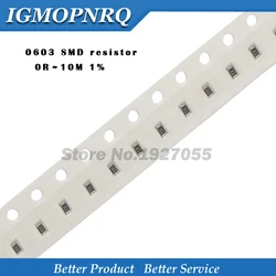 100 piezas 0603 1% SMD resistencia 0R ~ 10M 1/10W 0R 1R 10R 100R 150R 220R 330R 470R 1K 2,2 K 10K 100K 1M 0 1 10 100 150 220 330 470 ohm