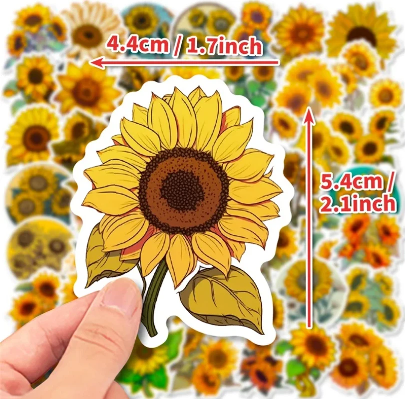 50PCS Pastoral Sunflower PVC Sticker Aesthetic Decoration Scrapbooking Stationery DIY Hand Accounting School Supplies 2025 New