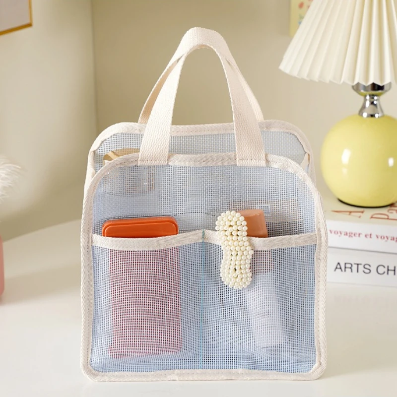 1pc Large Mesh Makeup Bag for Women Portable Breathable Cosmetic Organizer Bag Travel Makeup Pouch with Simple Design Handbag