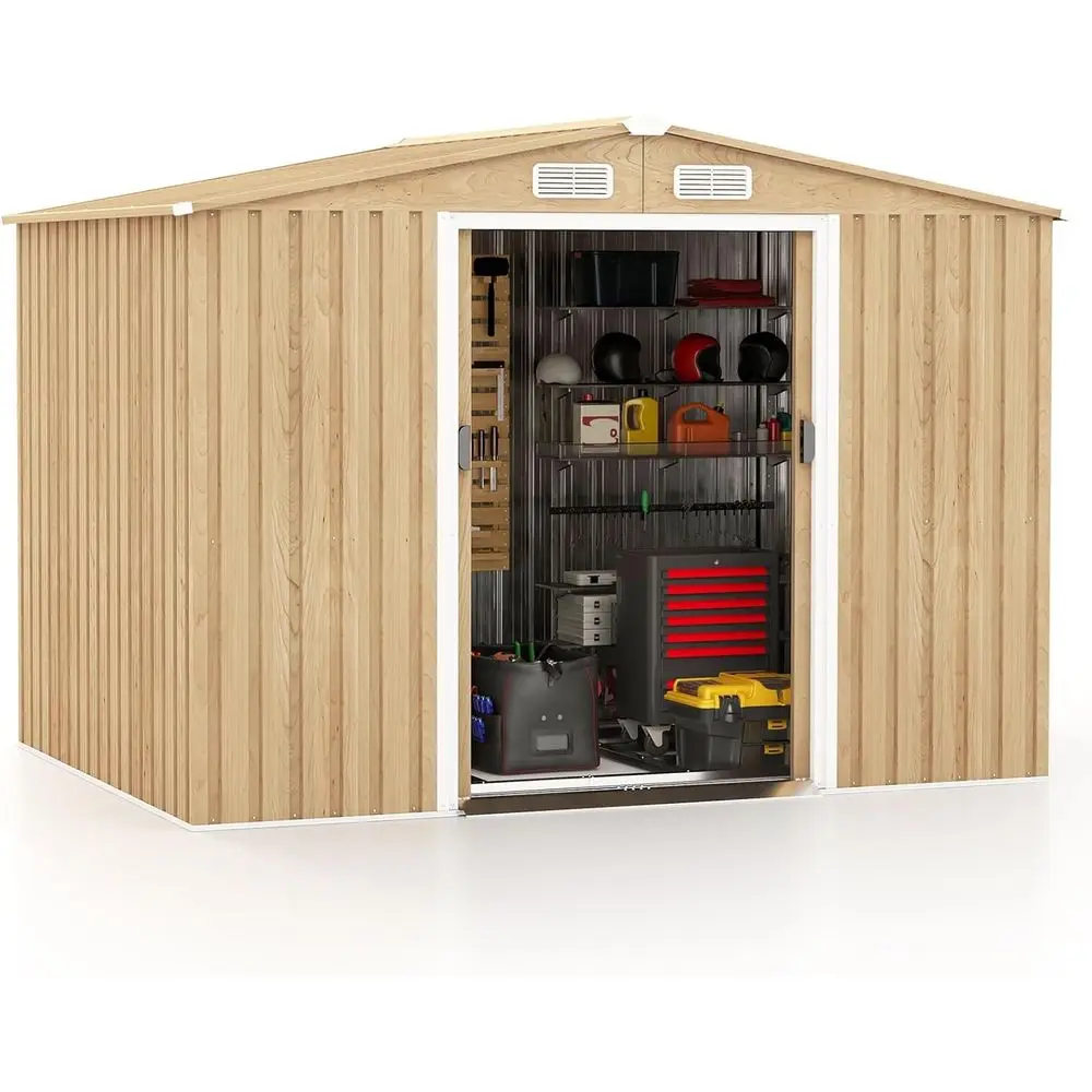 

8' x 6' Outdoor Woodgrain Storage Shed with Metal Organizer, Floor, 4 Vents, Lockable Door, Waterproof
