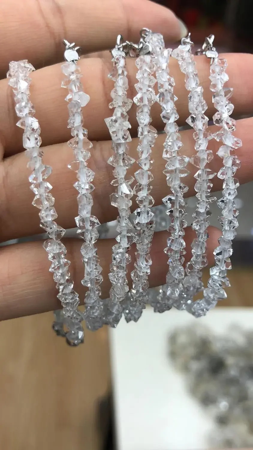 New Herkimer Diamond WGITE Baroque Faceted 3-5mm Charm Elastic Bracelet  S925 CLASP 7.5inch Wholesale Beads Nature Gemstone