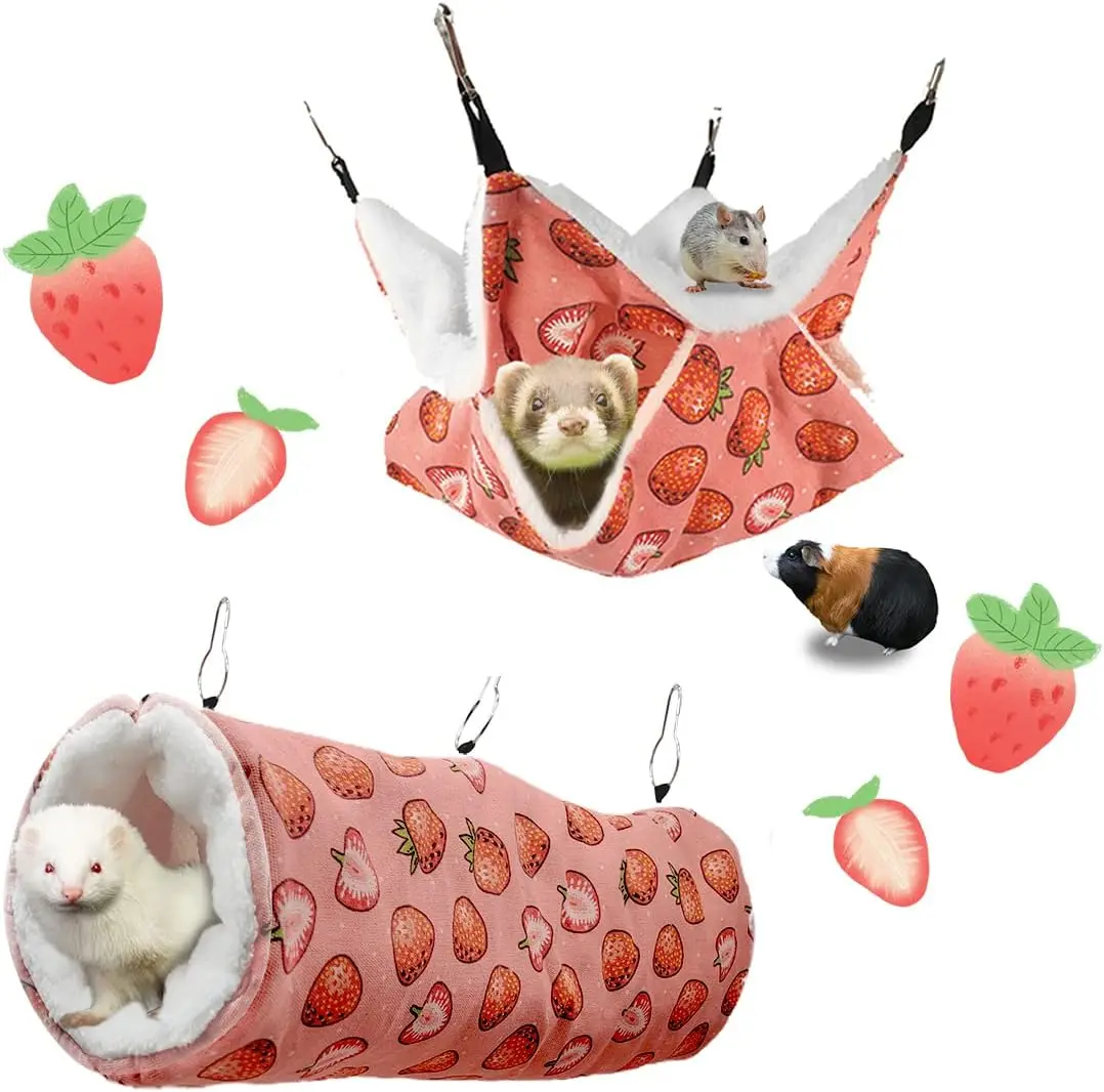 

Small Pet Hammock and Tunnel Hideout for Guinea Pig, Rat, Ferret, Hamster, Sugar Glider, Squirrel - Cozy Bunk Bed Cage Accessory