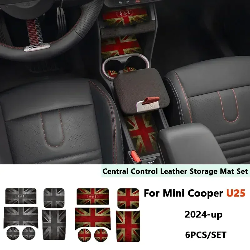 6Pcs For Mini Countryman U25 2024 2025 Leather Car Door Groove Mat Slot Cup Holder Pad Anti-slip Decoration Cover