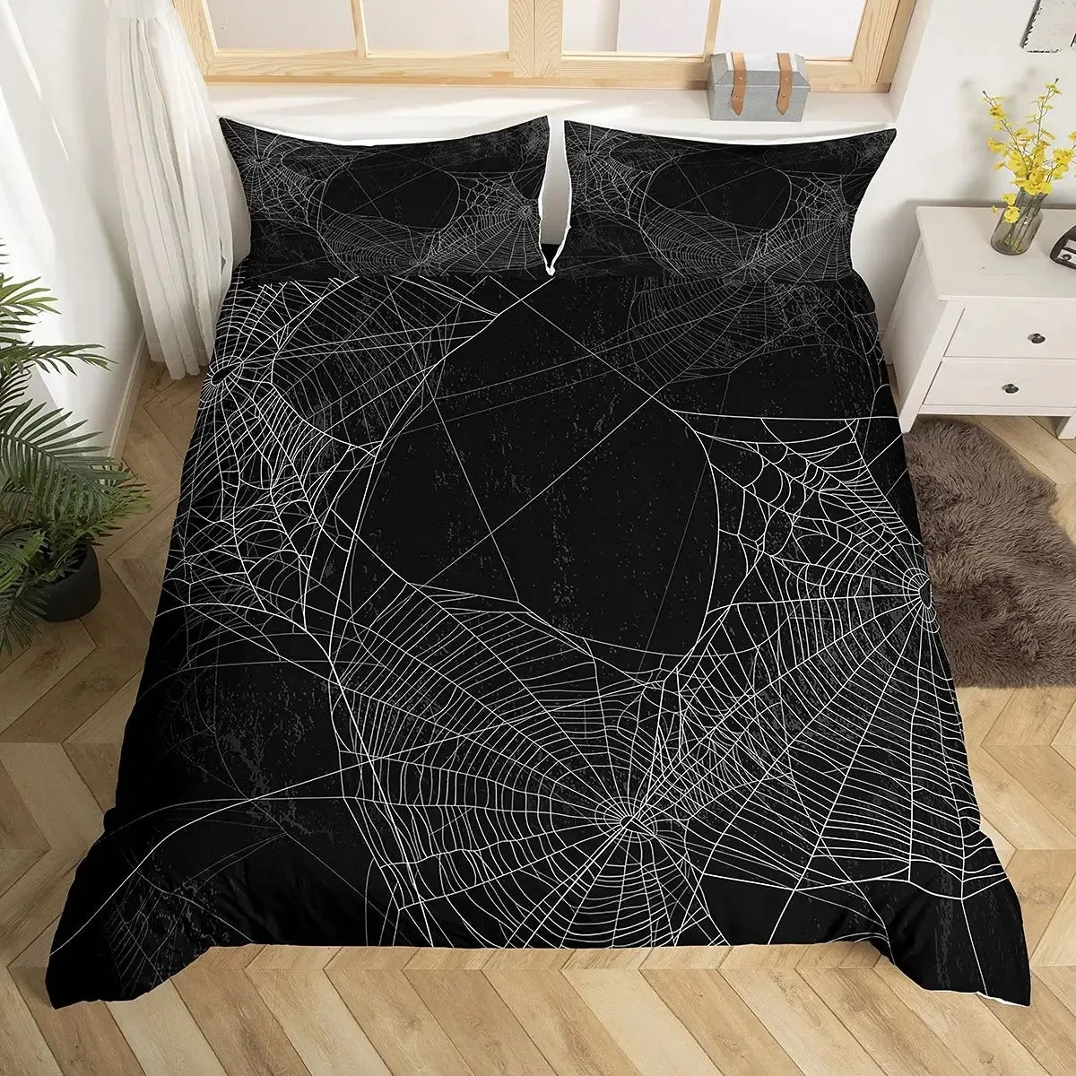 

Spider Web Duvet Cover Set Halloween Spider Bedding Sets Boys Girls Black White Comforter Cover Trick or Treat Quilt Cover Set