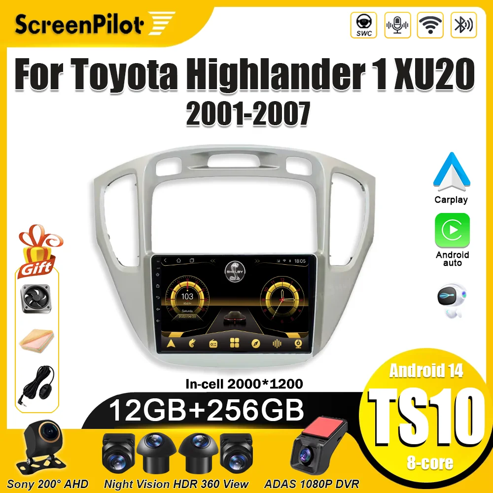 Android 16 For Car Radio Toyota Highlander 1 XU20 2001-2007 2 din Multimedia Video Player Carplay 9 Inch Bluetooth Wifi 8 Core