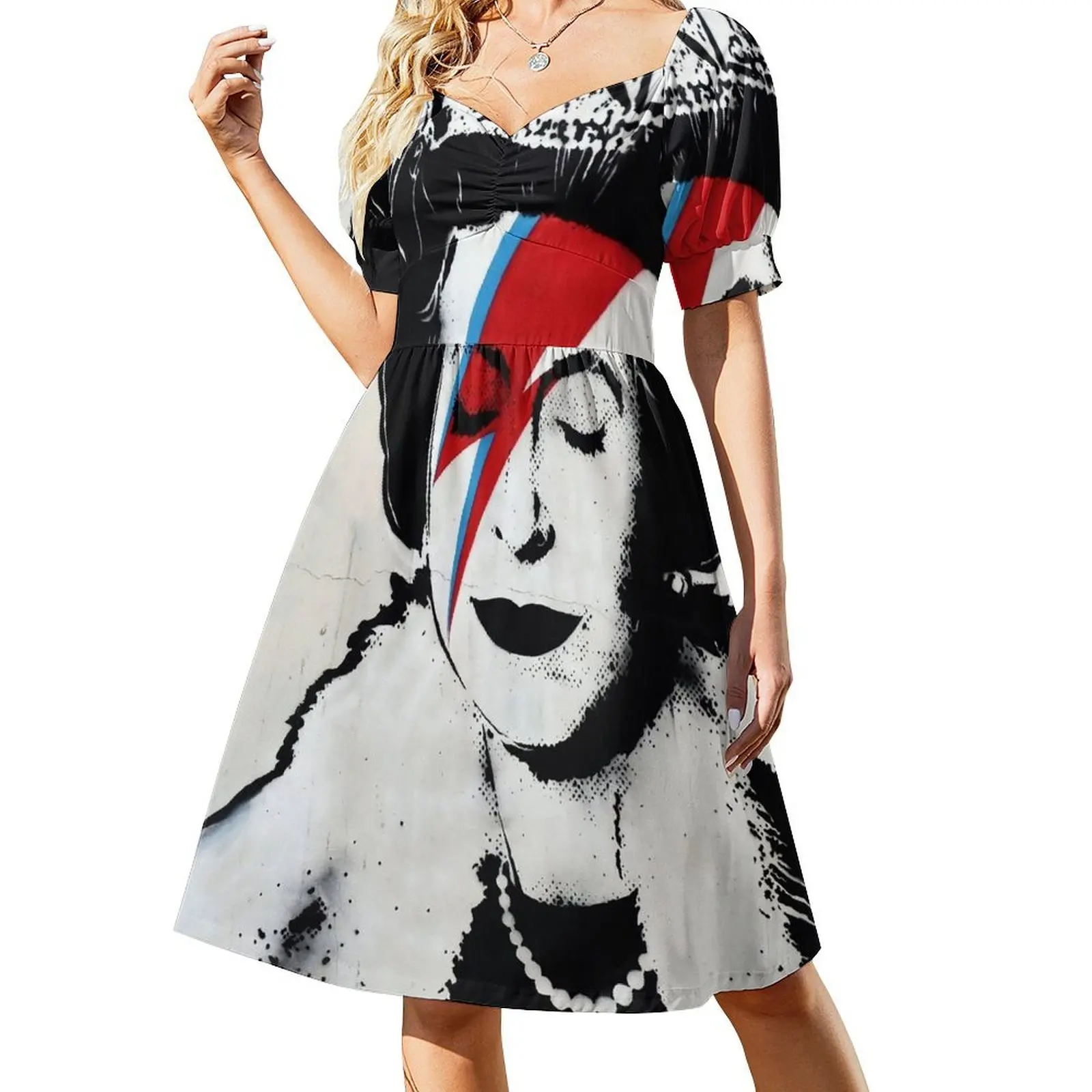 

Banksy UK England Queen Elisabeth rockband face makeup original HD Short-Sleeved Dress Women's dresses