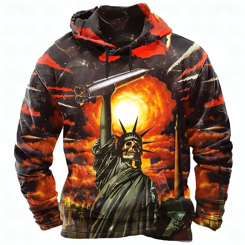 

3D Print Retro Skull Hoodies For Men Autumn Winter Creative Funny Graphic Casual Pullover Loose Long Sleeve Hooded Male Clothing