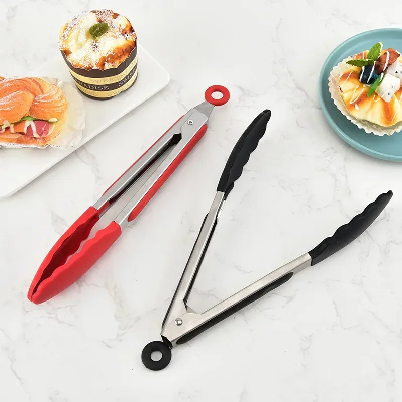 

Stainless Steel Grilling Tong Kitchen Cooking Salad Bread Silicone BBQ Serving Tong Non-Stick Barbecue Clip Clamp Tools Gadgets