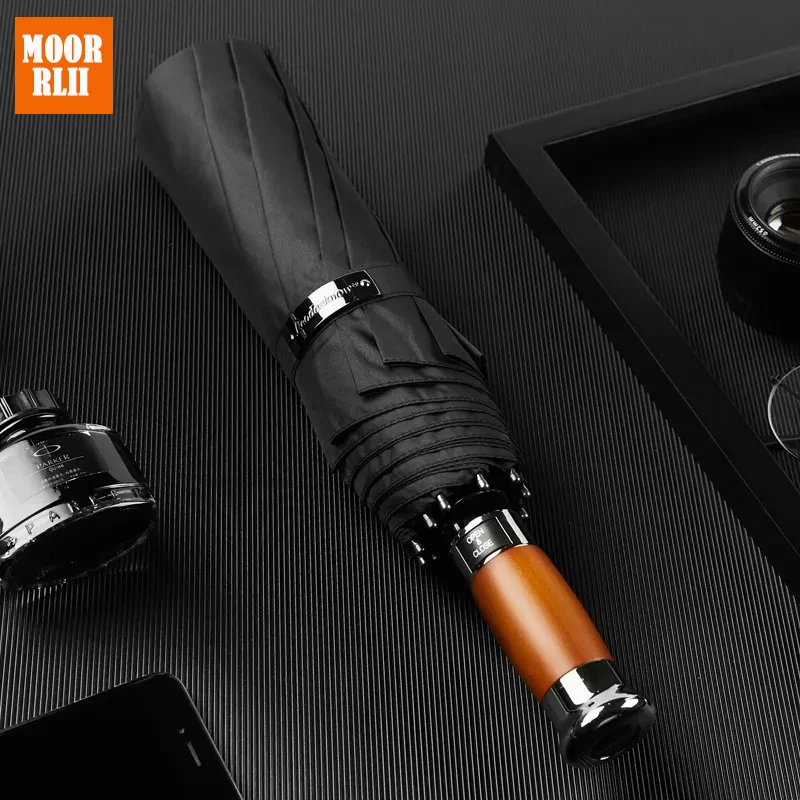 

MOORRLII Genuine Brand Large Umbrella Men Business 1.2 Meters Fully Automatic Umbrella Windproof 10K Wooden Handle Golf Umbrella