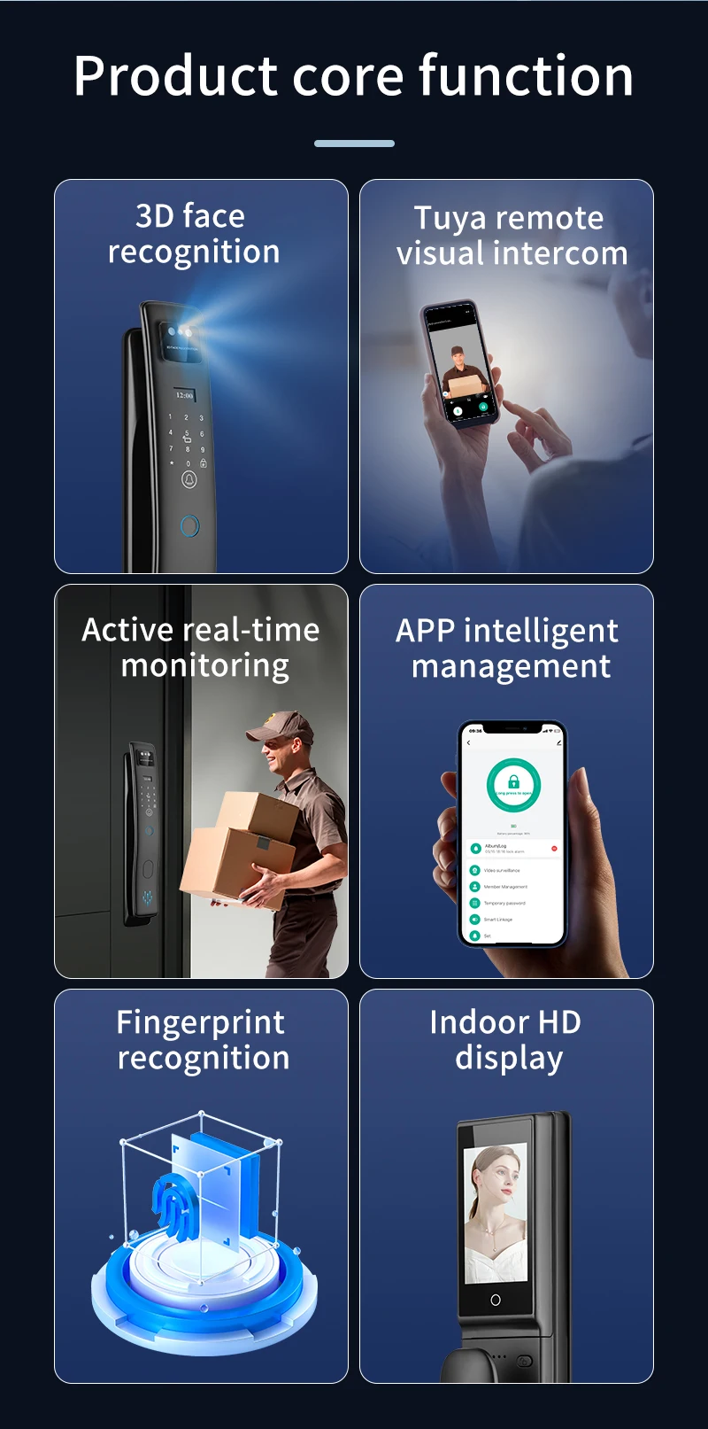 ビジュアルインターホン指紋パスワードWifiインテリジェント顔認識ホームドアロックカメラ付き
